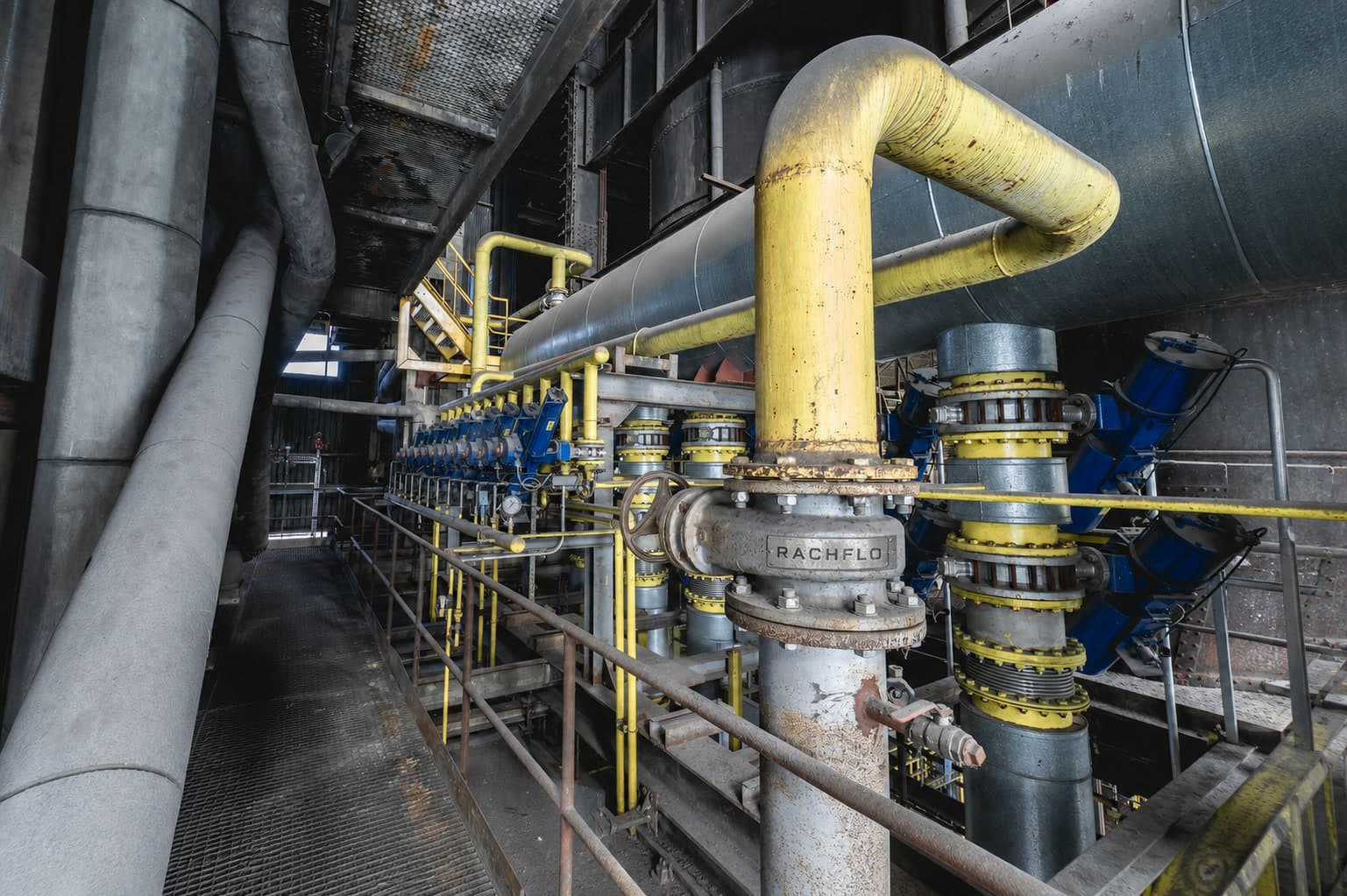 Process pipework, flanges and valves at a gas processing facility