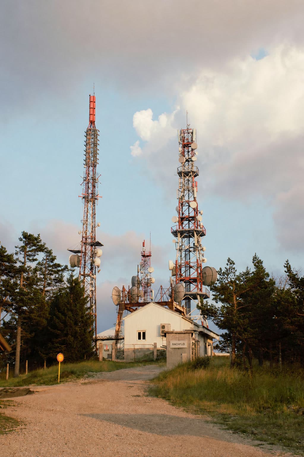 Telecom tower site at dusk