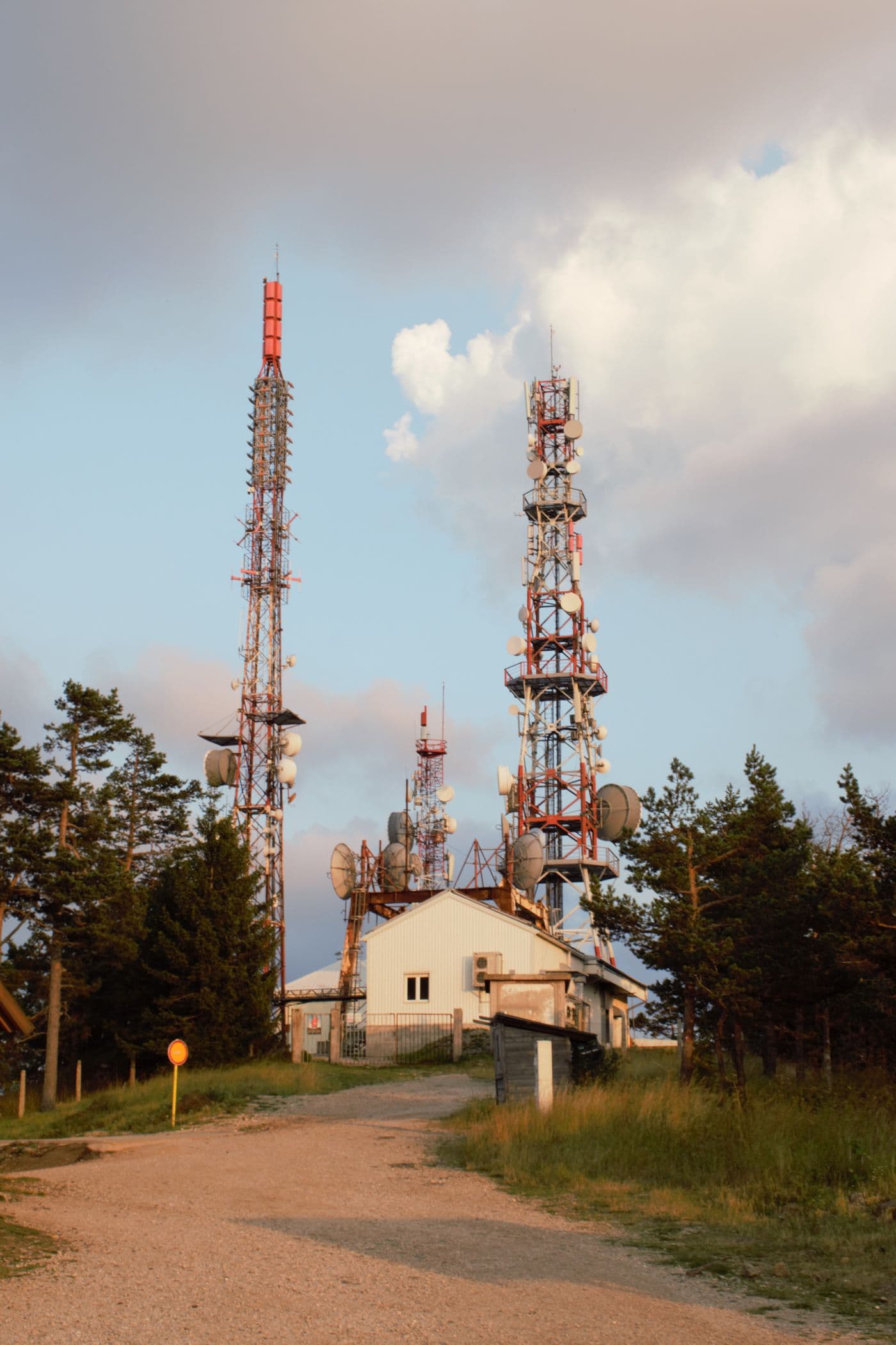 Telecom tower site at dusk
